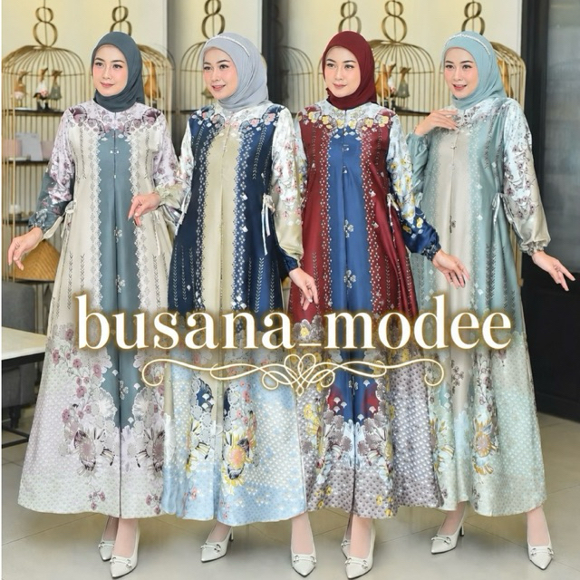 DRESS LiLY SILK PREMIUM Elegan Busui FrendlyGamis Motif Bunga|Gamis pesta lebaran