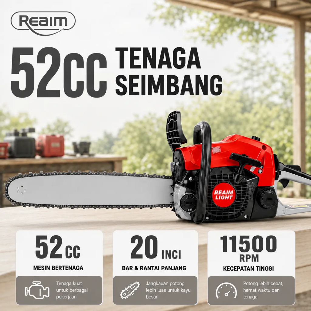 FREE ONGKIR REAIM Mesin Potong Kayu 20/22 Inch sinso senso 52CC Mesin Potong Kayu Gergaji Mesin