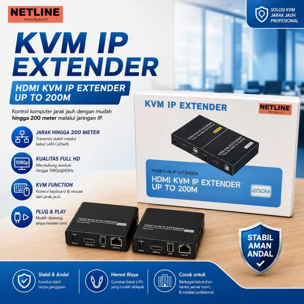 Netline KVM IP Extender HDMI KVM IP Extender hingga 200M HKV200