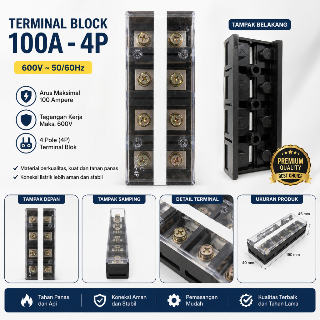 Terminal Block 100A 4P 600V TB-100A 4 Pole Barrier Terminal Block