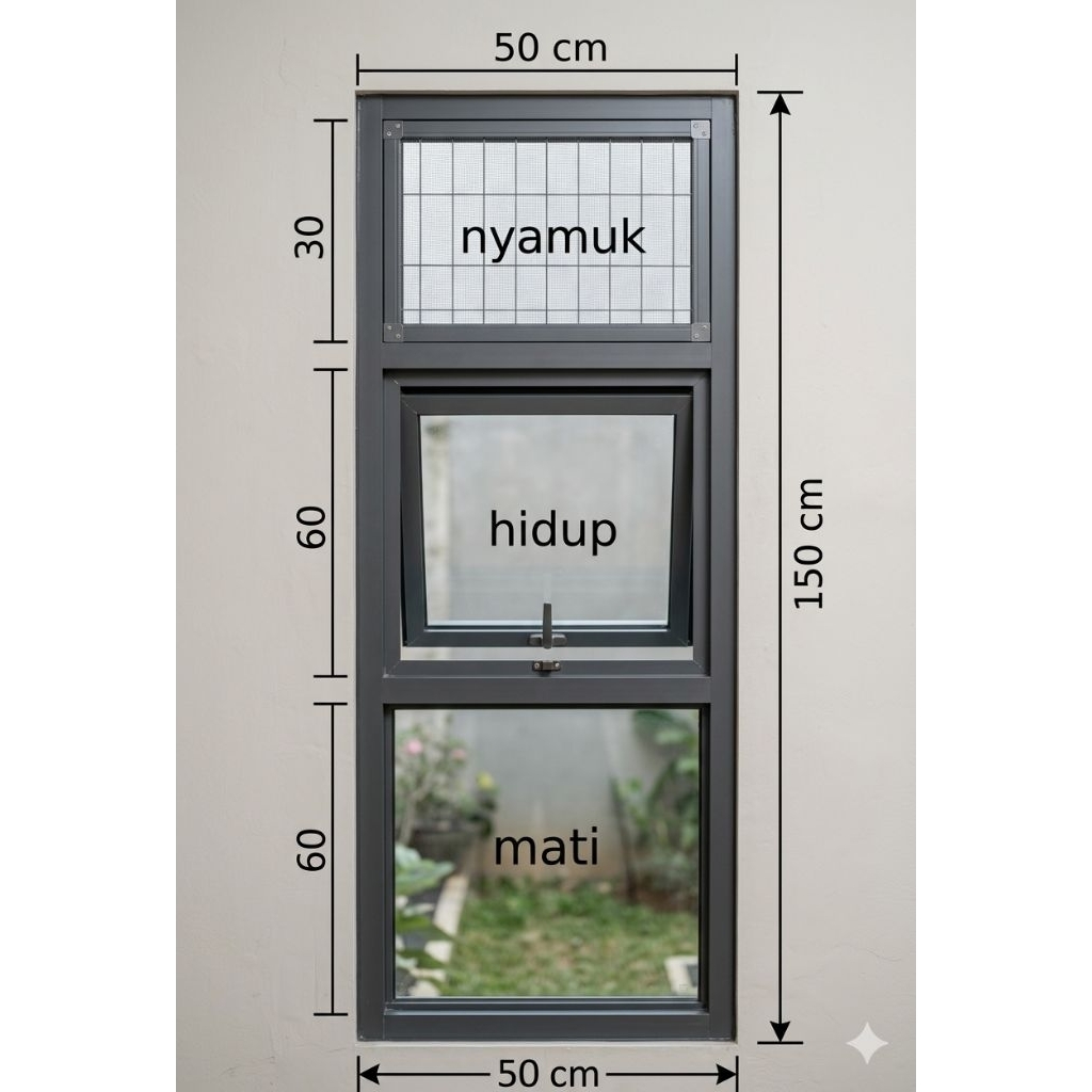 cendela aluminium  3 sekat