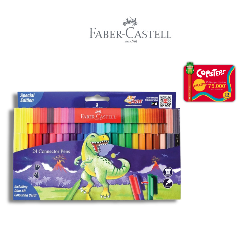 Faber-Castell Connector Pen Spidol Warna set 24 - Dino Spesial Edition