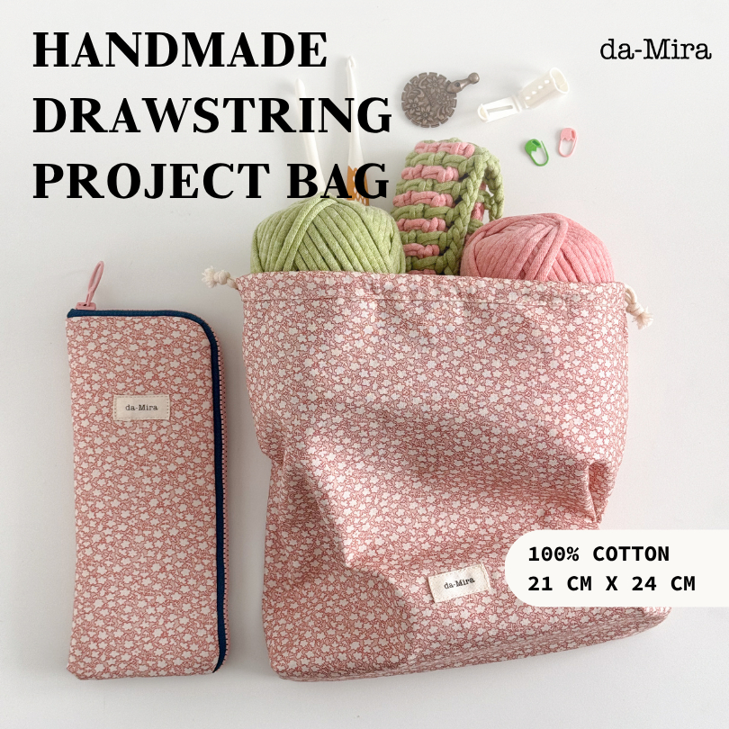 da-Mira | Handmade Drawstring Project Bag – Satuan | Tas Serut Katun Jepang Motif Bunga Limited