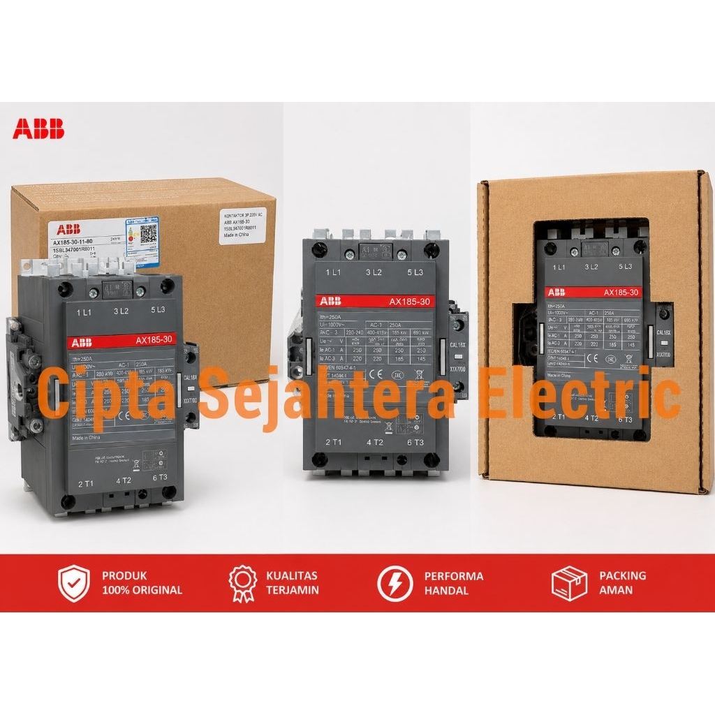 Kontaktor 250a 220v 3p
3phase ABB AX185-30-11 ax185-30 ax185