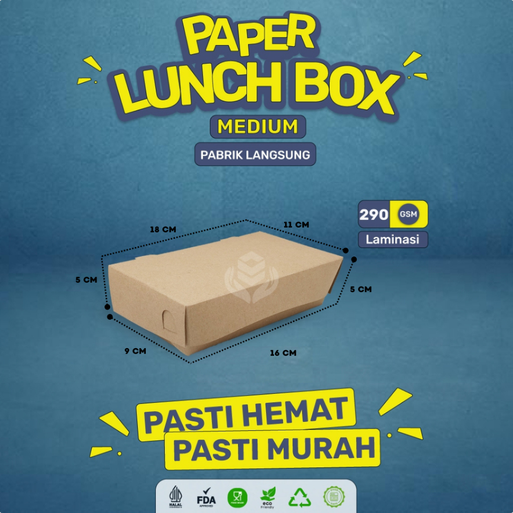 Paper Lunch Box Medium Lunch Box M Polos / Lunch Box Paper Laminasi Food Grade