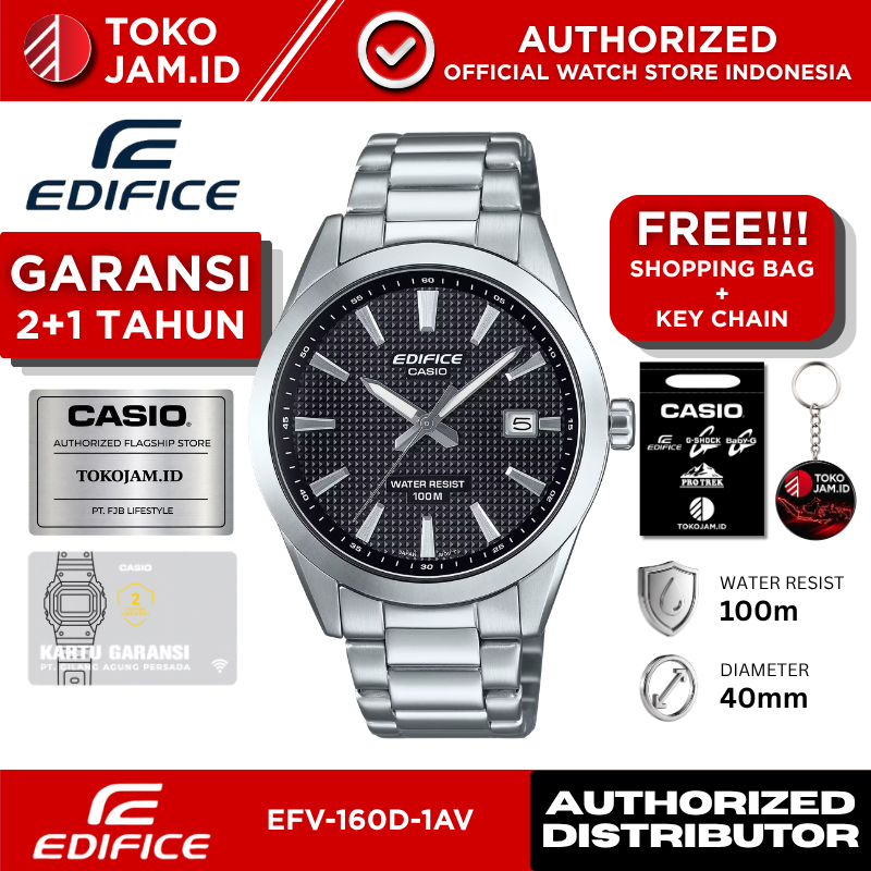 Casio Edifice EFV-160D-1AVDF Analog Stainless Steel Black Dial Mineral Glass Water Resistant 100M Da