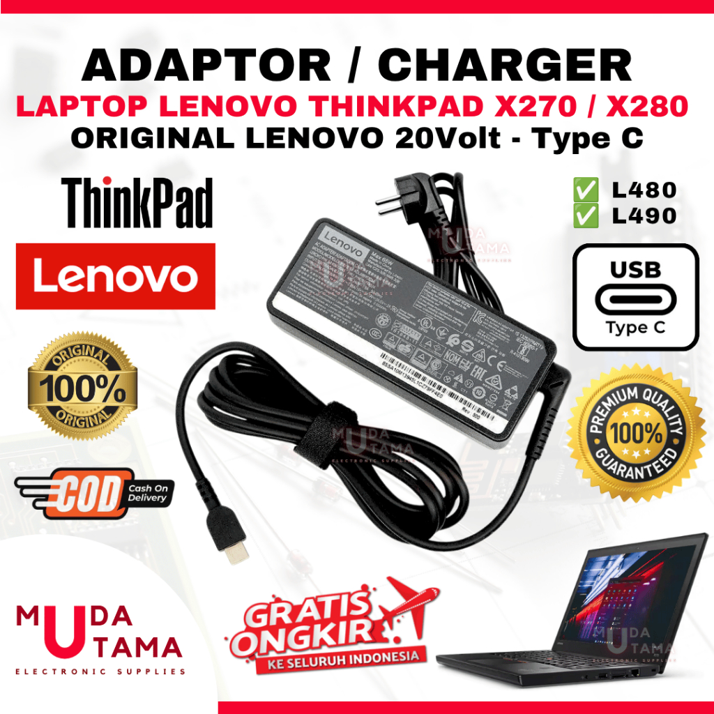 Adaptor Charger Laptop LENOVO Thinkpad X270 X280 Type C Original - Adaptor Laptop LENOVO Thinkpad X2