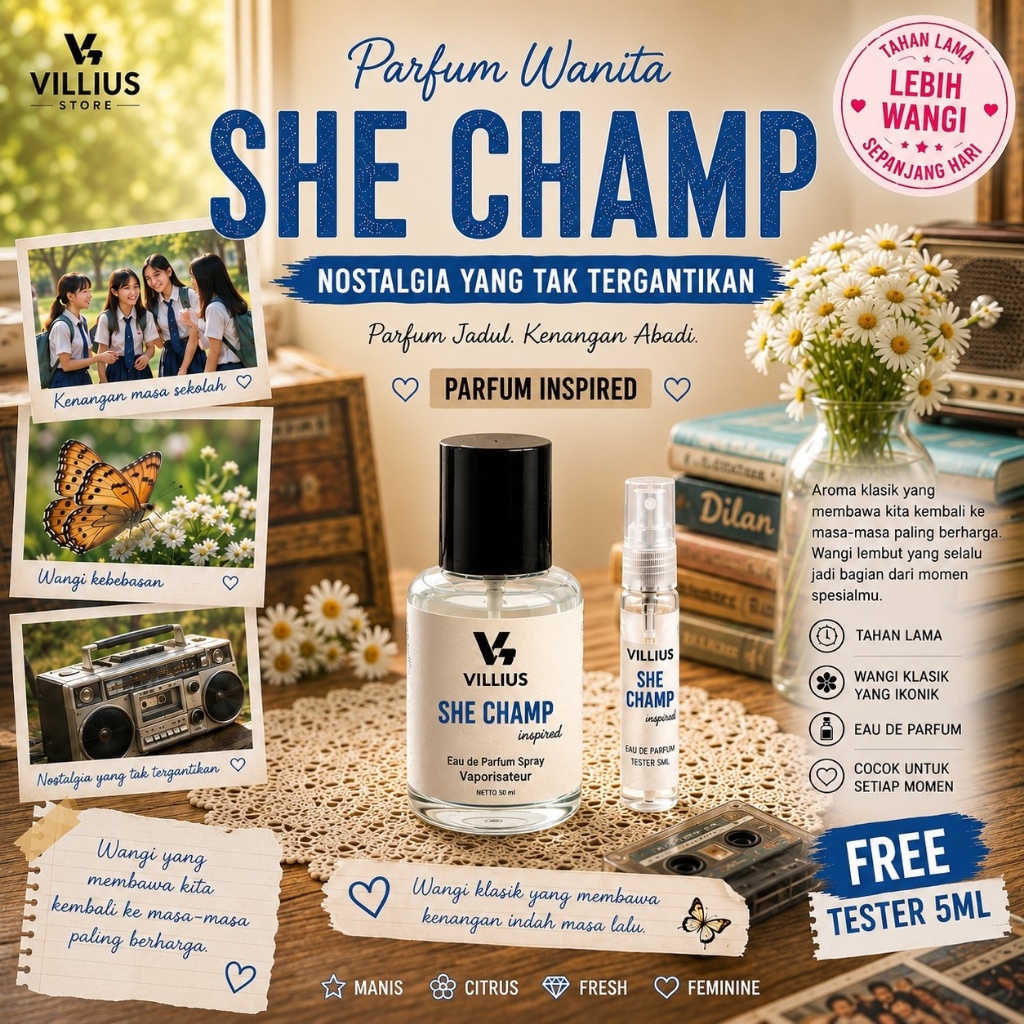 Parfum Jadul She Champ Aroma Parfume Wanita Wangi Tahan Lama Edt Edp Extrait 35ml 55ml Villius Parfu