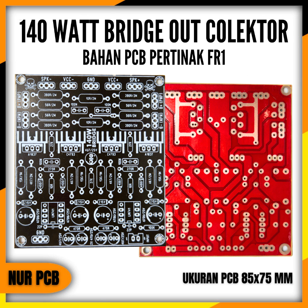 PCB Driver Power Amplifier 140 Watt Bridge Out Kolektor 25-45VAC FR1 PA-076