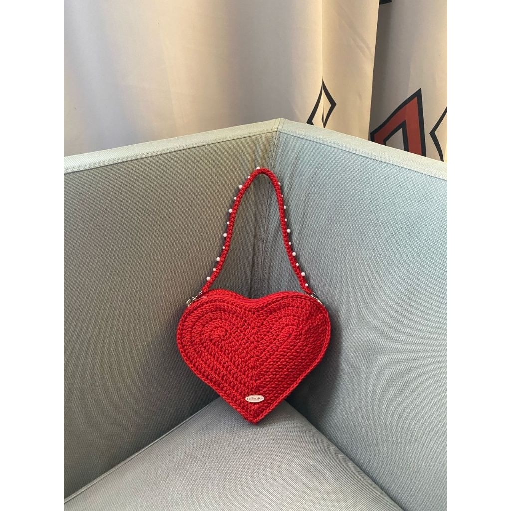 CALLIOPE BAG by fiona's/Tas Rajut Heart Mutiara Red - Hand Bag Rajut Handmade Premium/LIMITED EDITIO