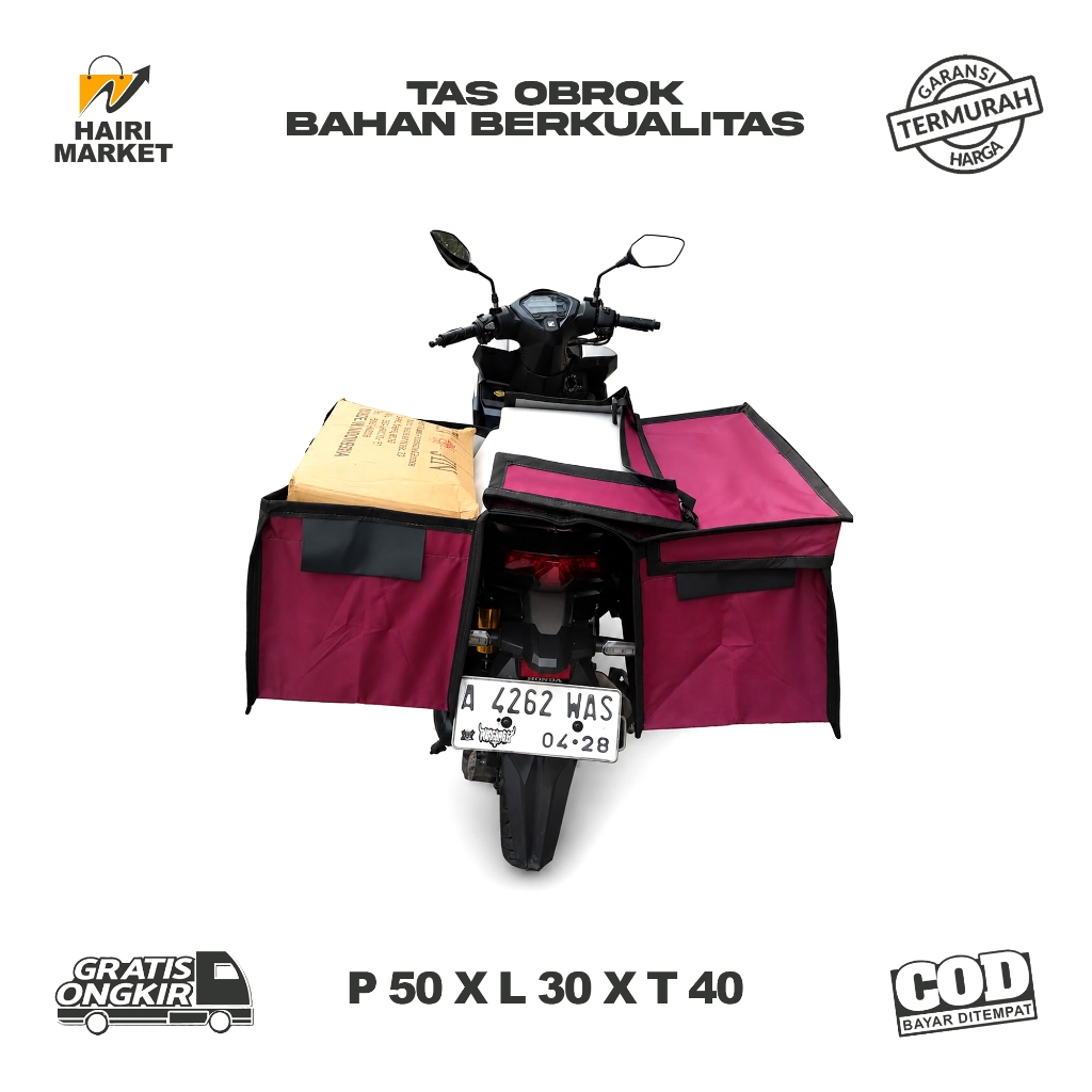 Tas keranjang motor, Tas obrok motor super kuat tahan air warna MERAH MARUN