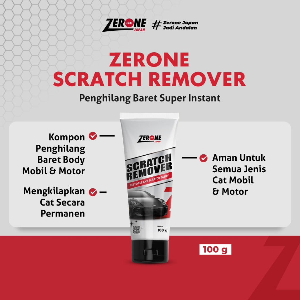 Zerone Japan Scratch Remover Tube 100gr Kompon Penghilang Baret Mobil Compound Poles Mobil Ampuh