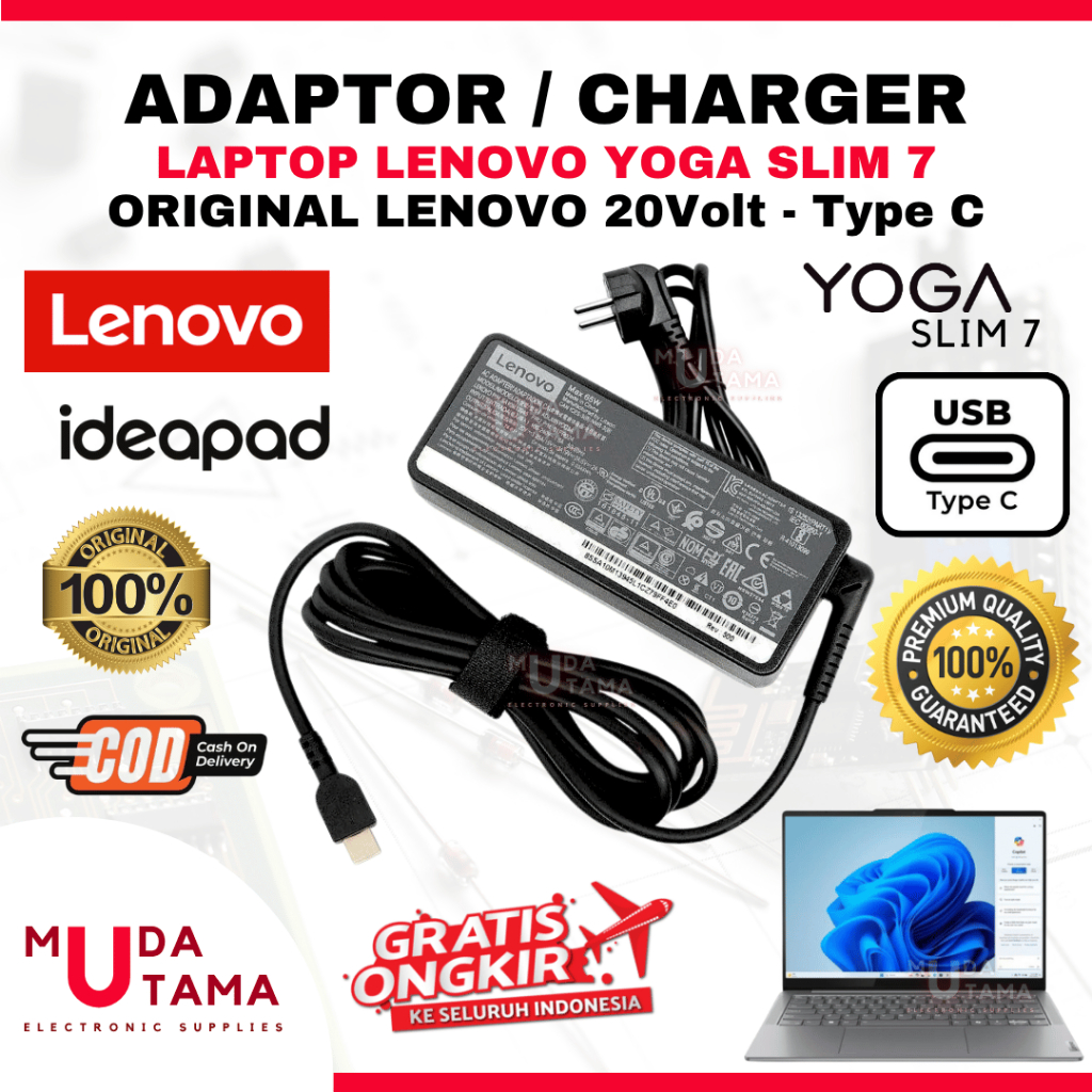 Adaptor Charger Laptop LENOVO Ideapad Yoga Slim 7 Type C Original - Adaptor Laptop LENOVO Ideapad Yo