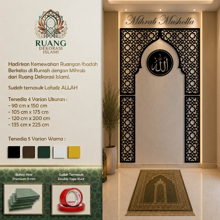 Ornamen Mihrab Musholla Estetik Modern Sekat Dinding Ruang Sholat