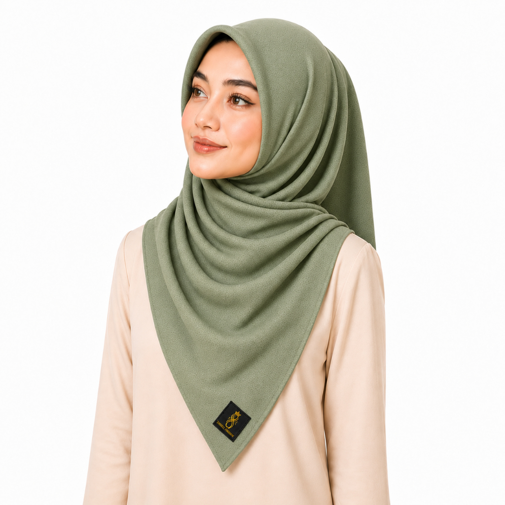 Jourell Fashion Hijab Polos Segi Empat Hijau Sage