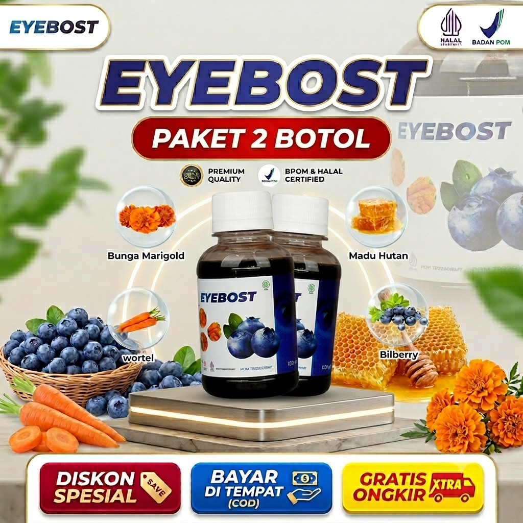 2 Botol Eyebost - Vitamin Mata Herbal - Obat Mata Minus, Glaukoma & Katarak - Paket Terapi Mata