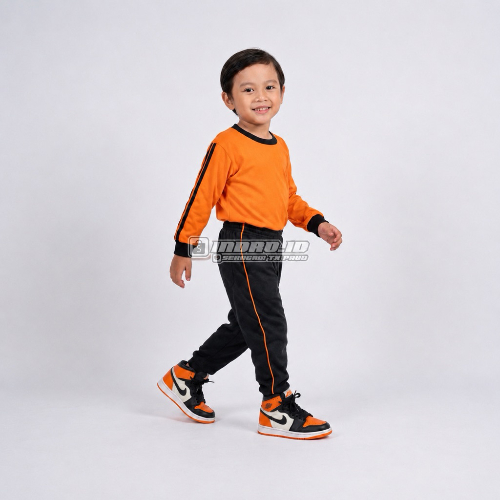 SERAGAM OLAHRAGA TK PAUD ORANGE HITAM POLOS