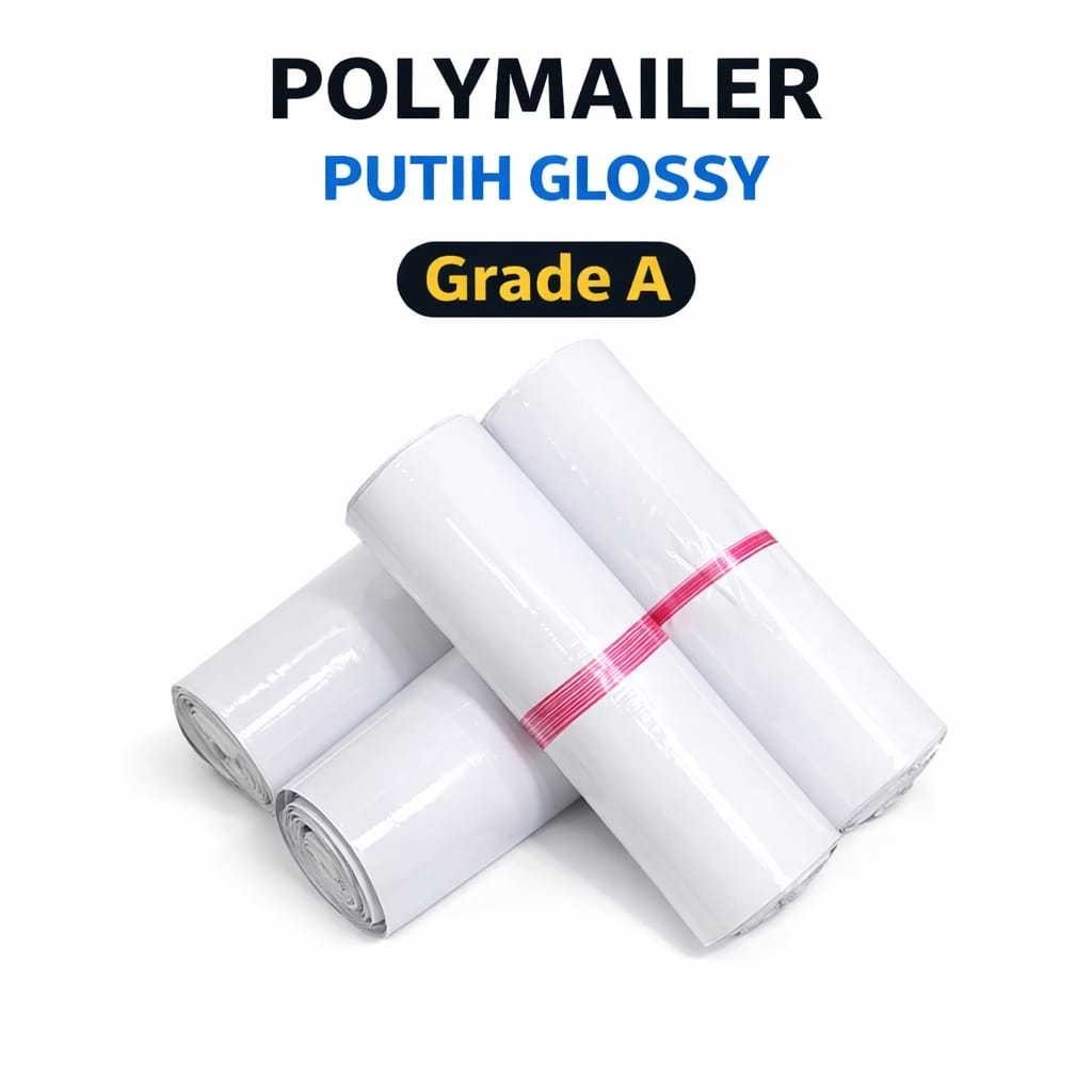 perBALL [ PUTIH 10x20 ] Kantong Plastik Polymailer GLOSSY Anti Air, Tahan Sobek / Plastik Perekat Po