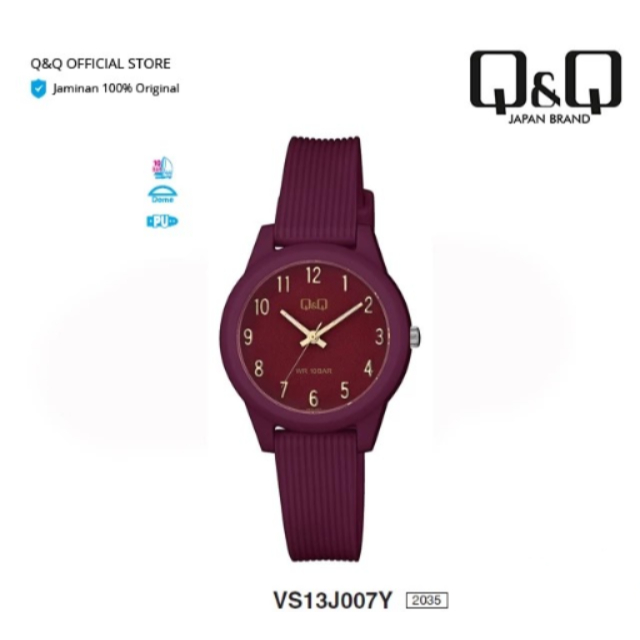 Jam Tangan Q&Q VS13 Original Wanita Analog Rubber Tali Karet Cewek QQ Water Resist Watch