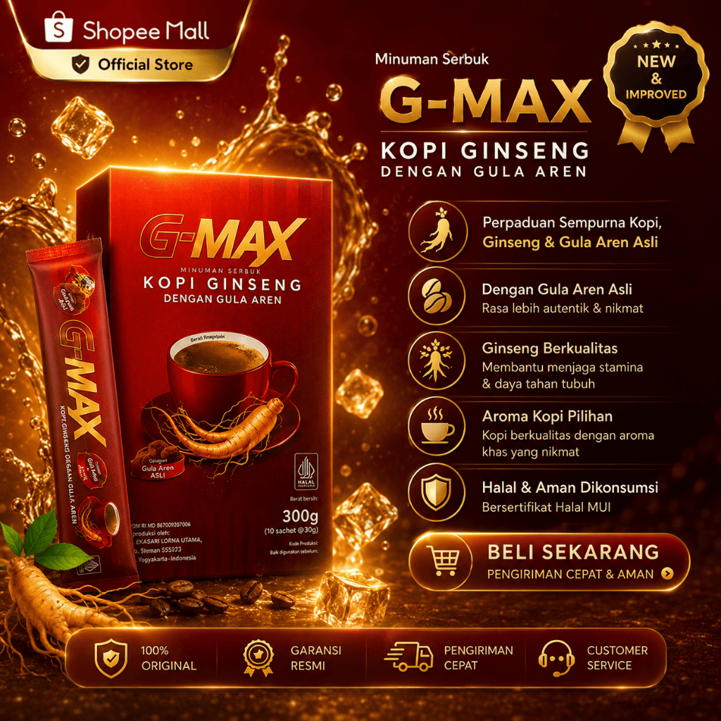 Kopi G-Max Original - Minuman Kopi Gingseng deangan Gula Aren HALAL BPOM