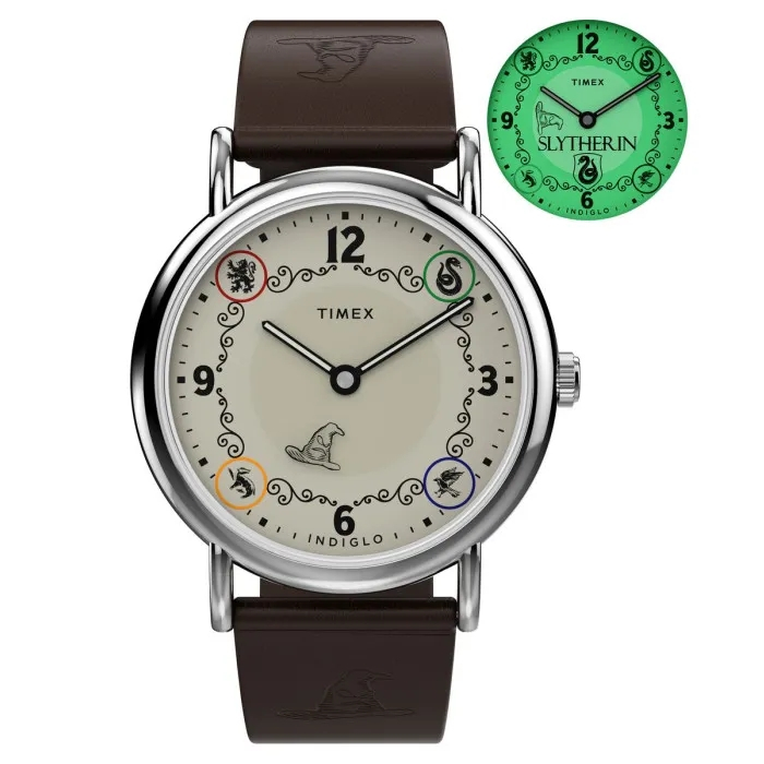 Original 100% Jam Tangan Unisex Timex Slytherin TW2Y76400 Harry Potter x Timex Weekender Leather Str