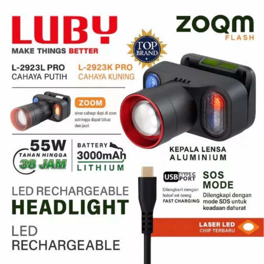 Senter Kepala Luby L-2923 pro 55W Senter Zoom L2923 pro