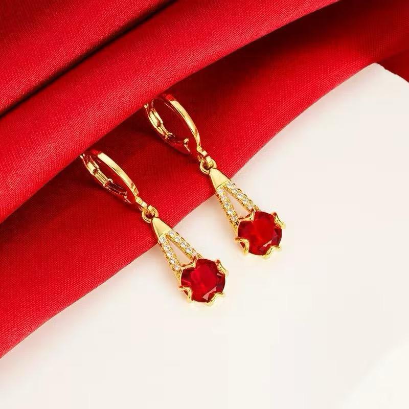 Anting Wanita Elegant Batu Merah Mewah