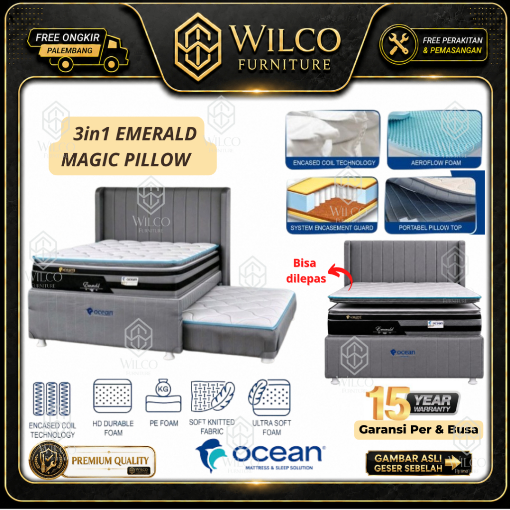 Kasur Sorong 3 in 1 Emerald OCEAN Pillow TOP | Bed Dorong Matras Springbed 3 in 1 Kasur Tingkat Emer