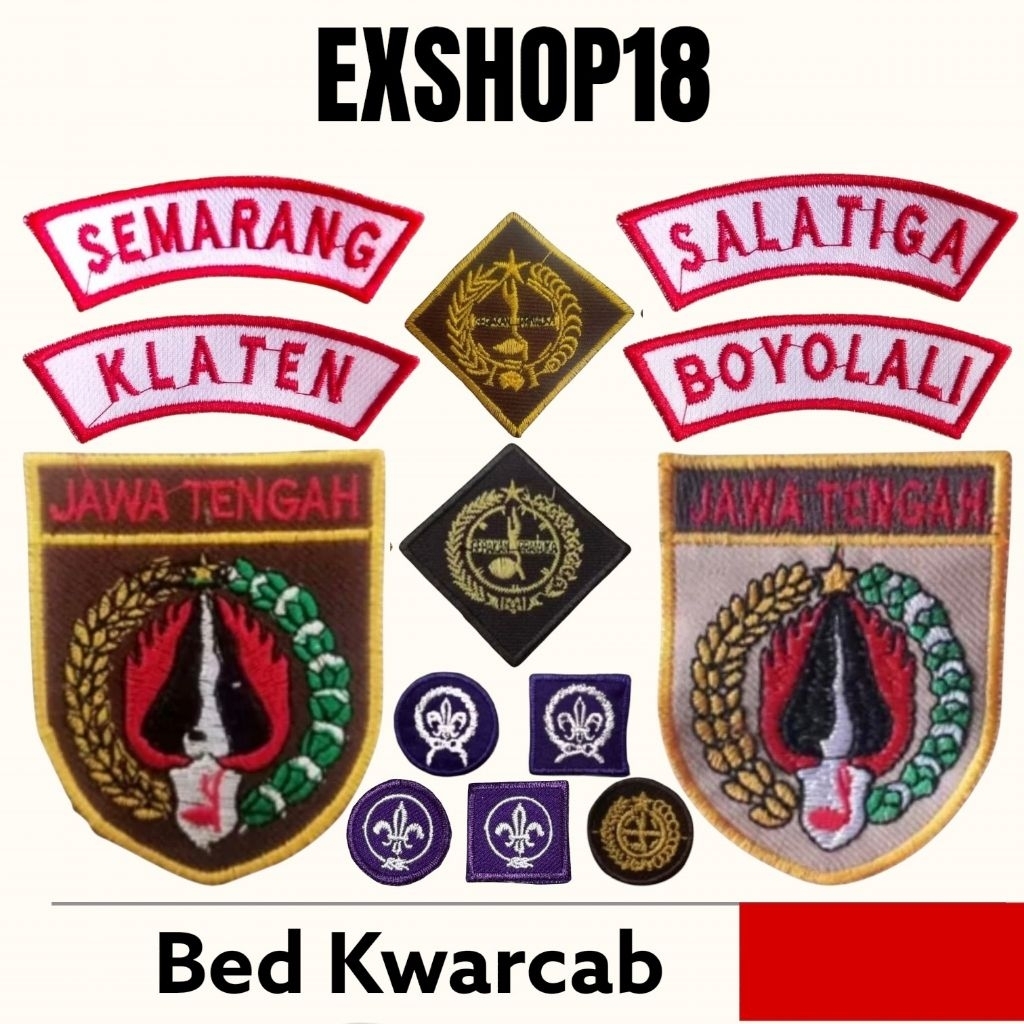 Bed Kwarcab Pramuka Jawa Tengah Lengkap Bordir / Badge Kwarda Jawa Tengah  / Bed Atribut Pramuka Kwa
