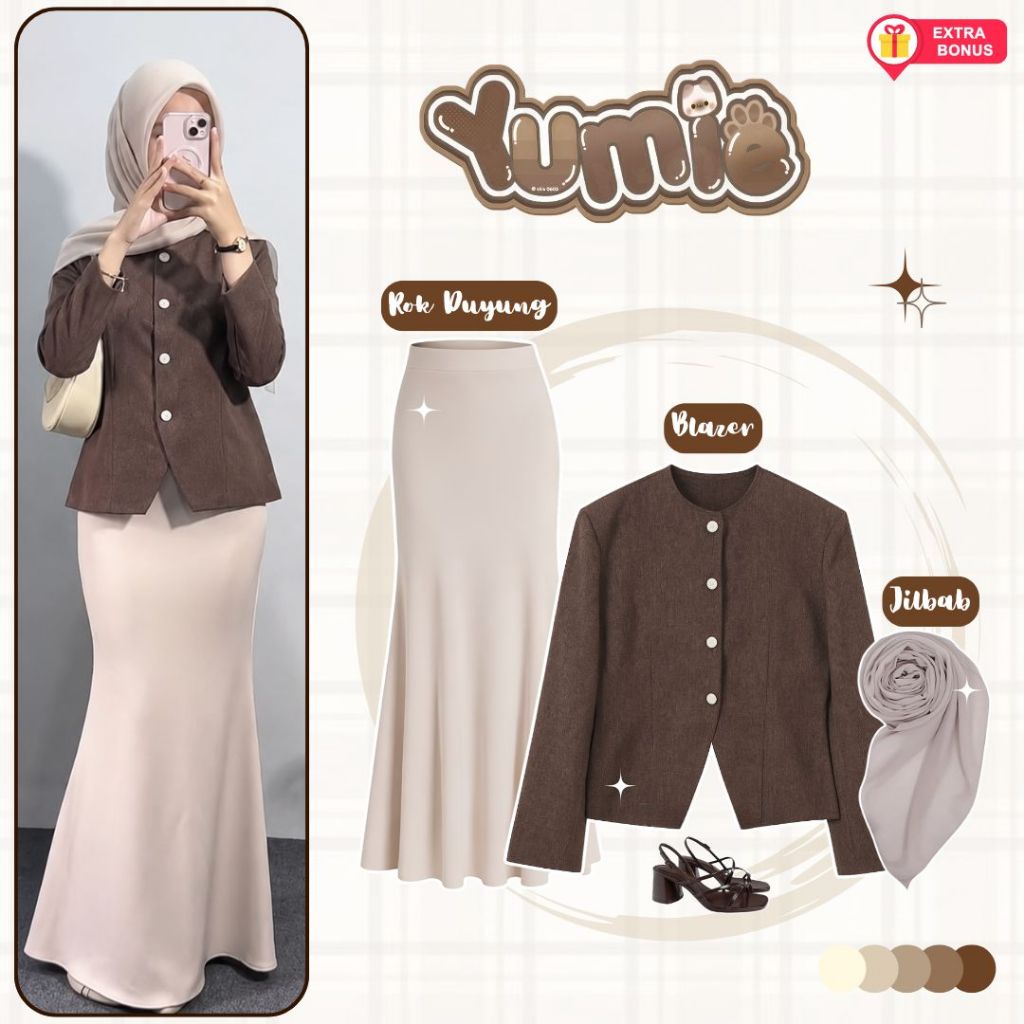 oneset 3in1 - Blazer Ailee + Rok Duyung + Jilbab Bellasquare | ootd outfit cewek wanita anak perempu