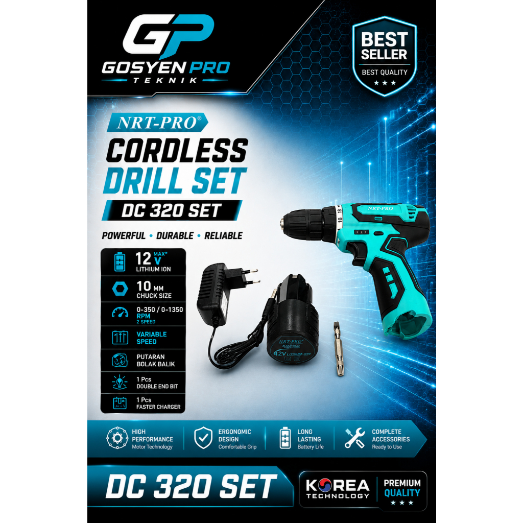 BOR CORDLESS / BOR BATERAI NRT PRO 320DC 10mm 12V - SCREWDRIVER 320-DC NRT PRO 12 V