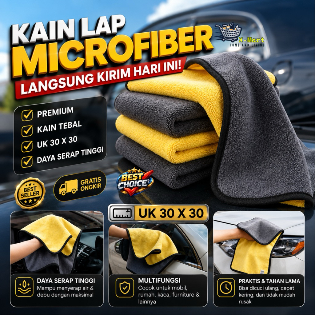 X-MART kain lap microfiber lap microfiber mobil lap mobil premium kain lap mobil tebal lap mobil ant