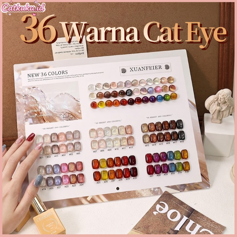 36 Warna Cat Eye Kutek Gel Set Premium Glossy Nail Art Gel Polish Kuku Cantik Salon Home DIY