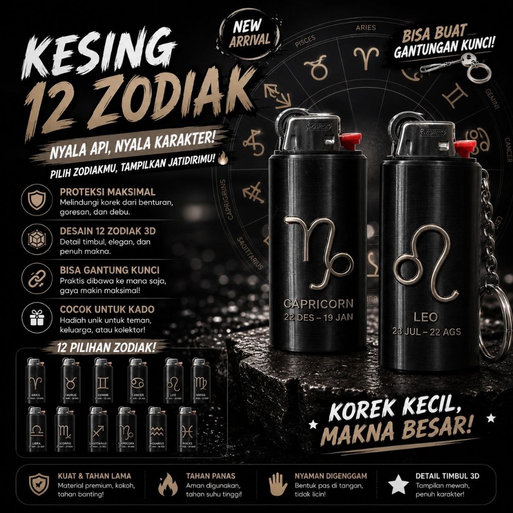 Case Korek 12 Zodiak Premium | Casing Korek Zodiac Sign Aesthetic | Pelindung Korek Unik Custom Zodi