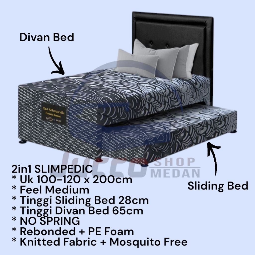 [ Golden Furniture ] Springbed 2in1 Dacota Slim Pedic - Bed Dorong Orthopedic No spring - Bed Dorong