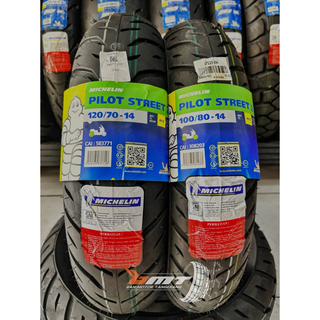BAN MICHELIN PILOT STREET 2 uk 100/80-14 & 120/70-14 PCX 150 / VARIO 160 TUBELEES