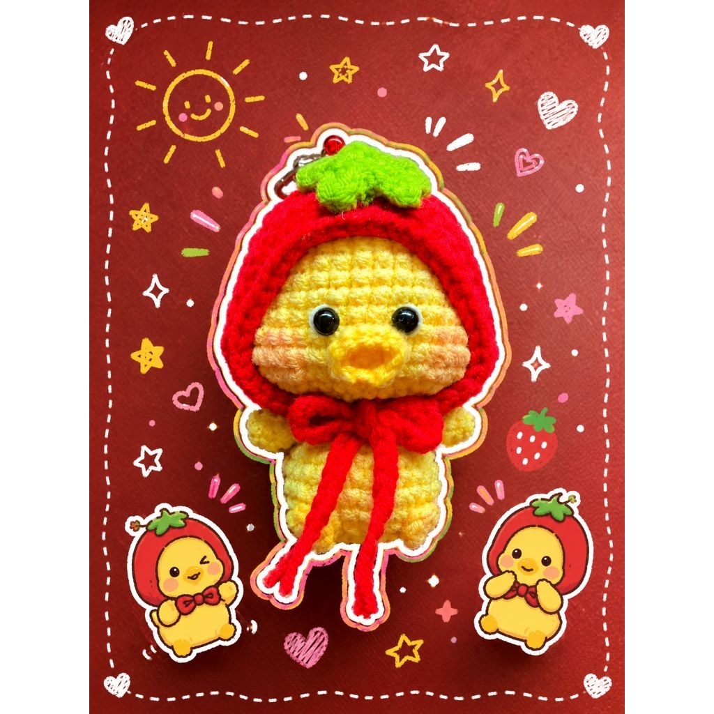 amigurumi duck with hat crochet keychain [fluffy crochet]