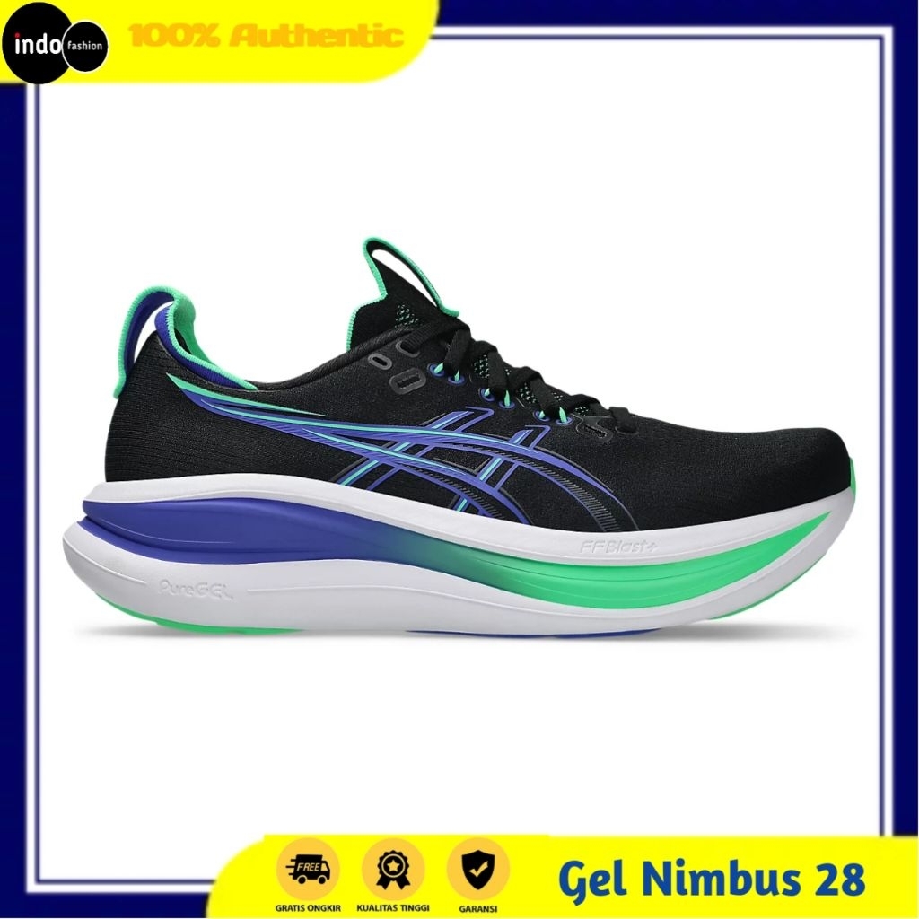 Sepatu Original Running Pria Asics Gel Nimbus 28 Black Cobalt Burst