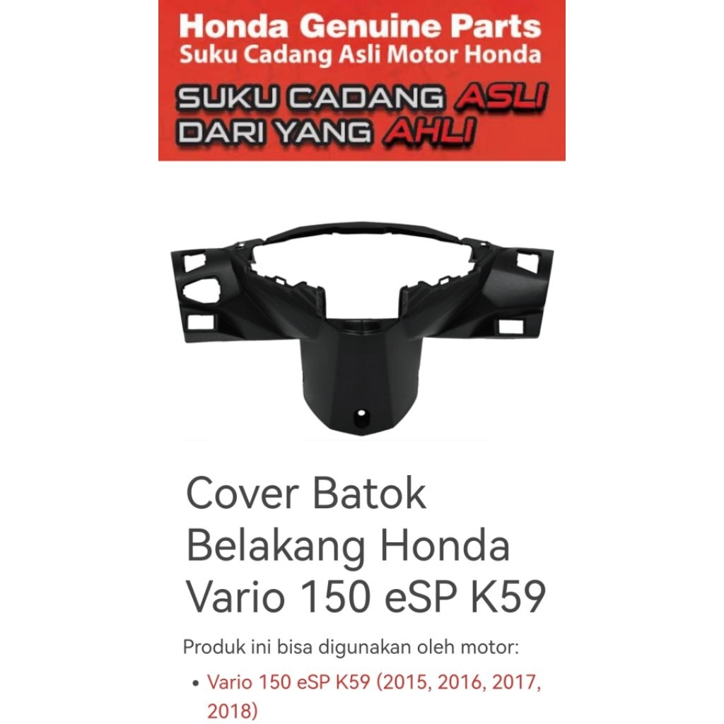 53206K59A10ZB Cover Batok Belakang Honda Vario 150 eSP K59