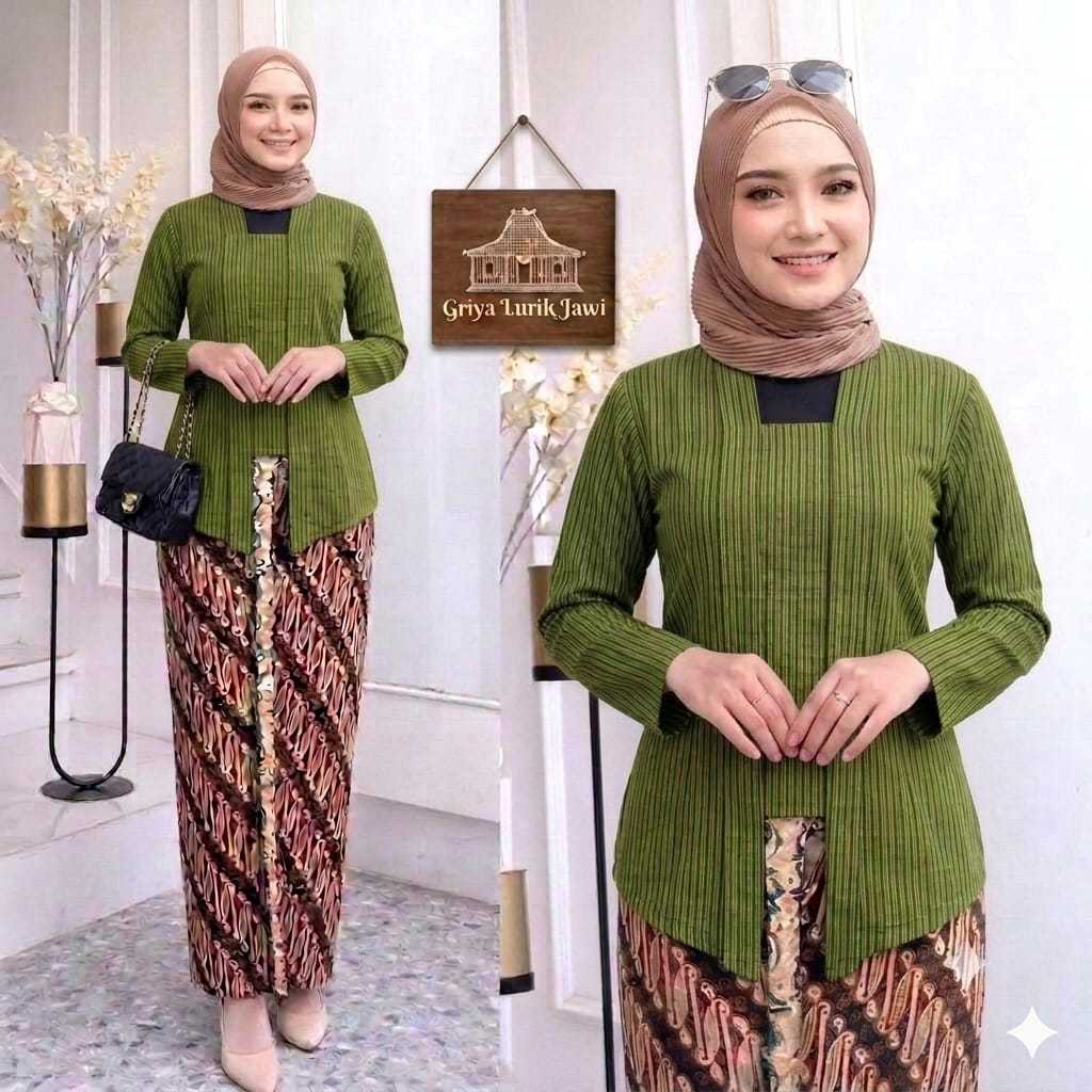 Baju Kebaya Lurik Wanita Dewasa dan Anak Warna Hijau I Baju Lurik Kebaya Wanita Dewasa I Baju Kebaya