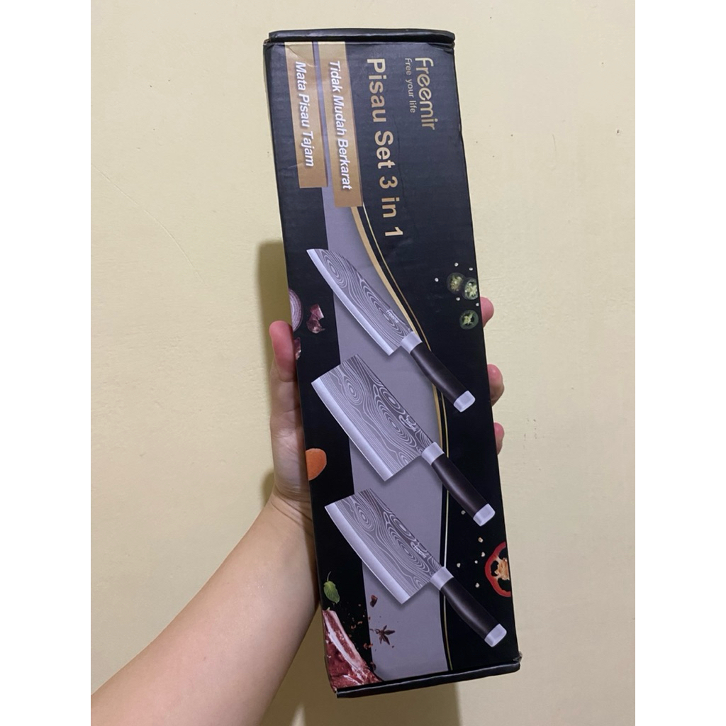 Freemir Pisau Set - 3pcs (Pisau Daging, Pisau Sayur, Pisau Serbaguna)