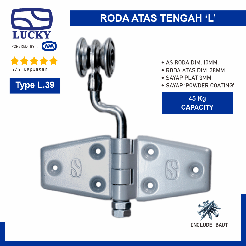 LUCKY L39 Roda Atas Tengah L Engsel Rel Pintu Garasi Kayu Aluminium uPVC 100% Original