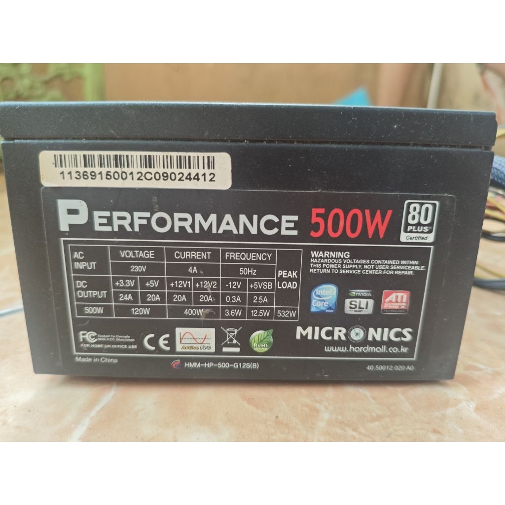 PSU Micronics Performance 500W - 80 PLUS Certified - Active PFC (Bekas)