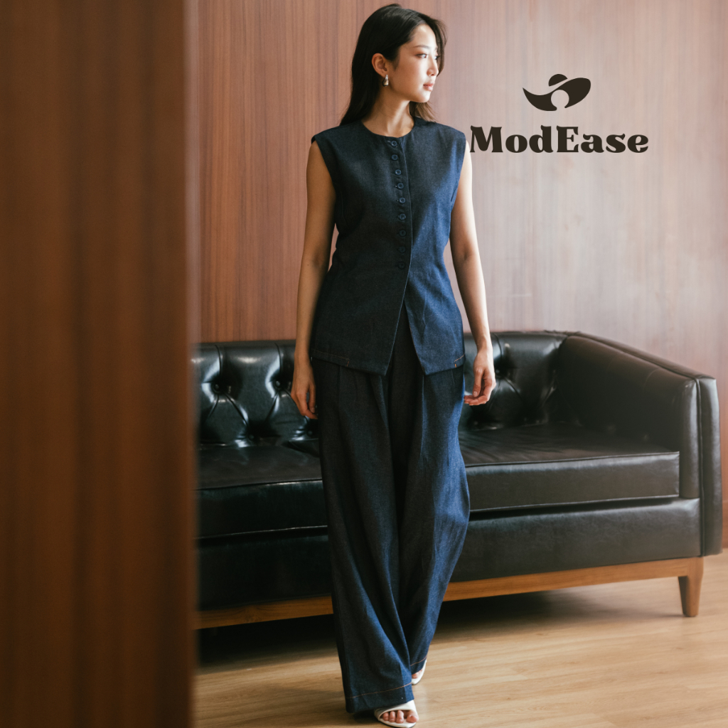 ModEase Outfit - Marie Denim Set | One Set Wanita | Celana Jeans Denim | Outer rompi blazer denim | 