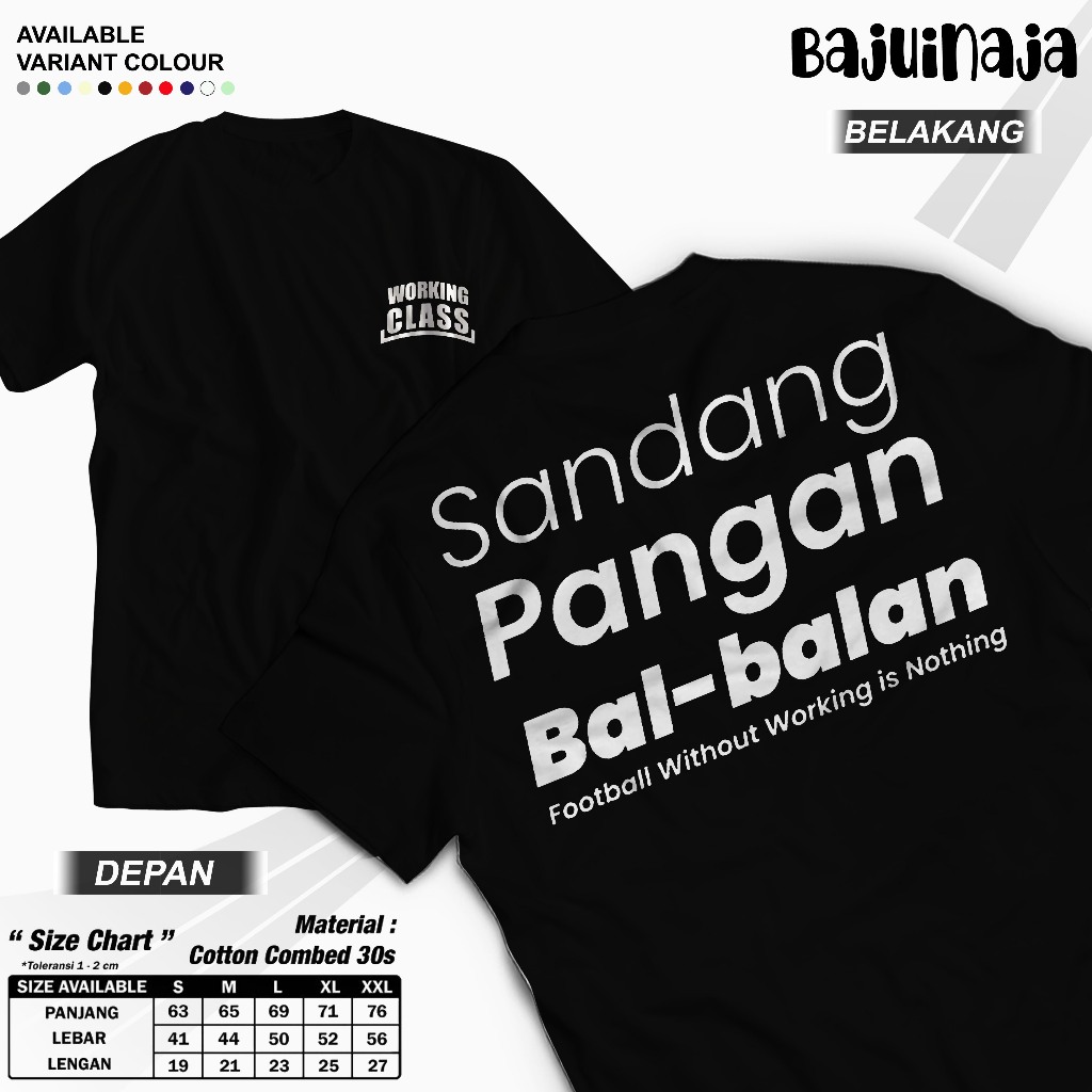 Kaos Hitam Working Class Sandang Pangan Bal-Balan Cotton Combed 30s Lengan Pendek