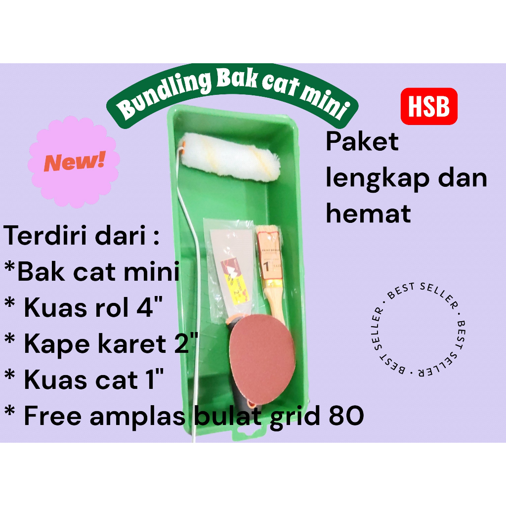 Paket Cat Tembok Bundling Alat Cat Lengkap Bak Cat Mini Kuas Rol 4" Kape + Kuas + Free Amplas