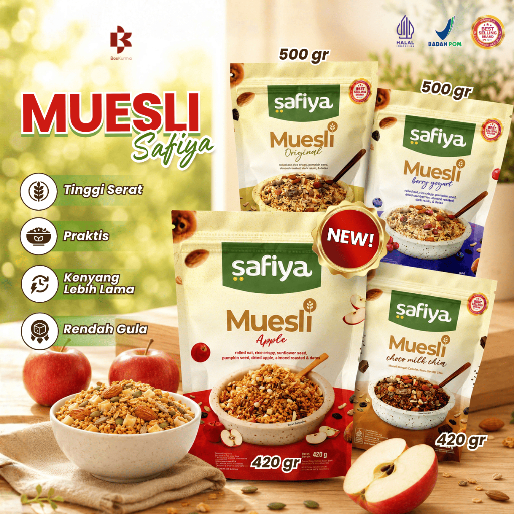 Muesli Safiya 500 Gram - Muesli Berry Yogurt Muesli Apple Muesli Ori Muesli Choco Milk Chia Oatmeal 