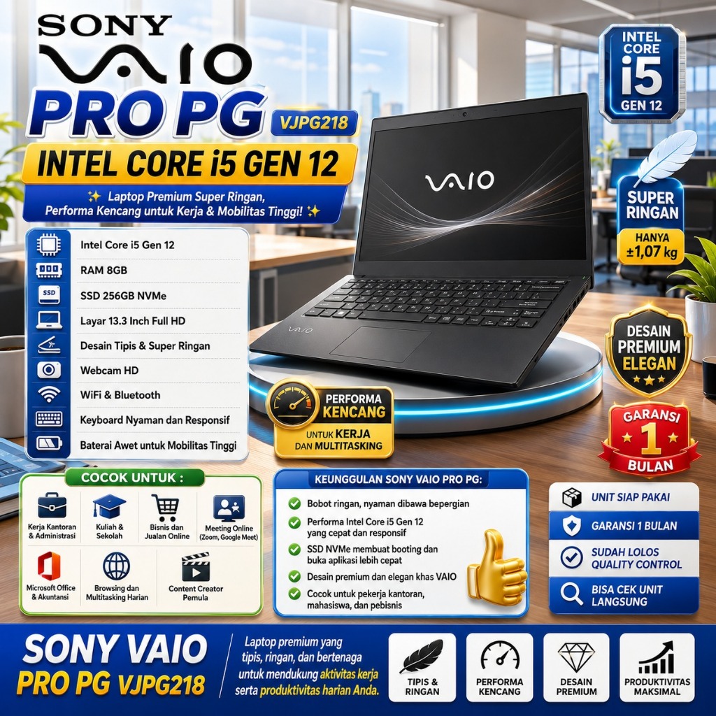 LAPTOP SONY VAIO PGVJPG218 Ci5 GEN 12 SSD 256 GB SLIM