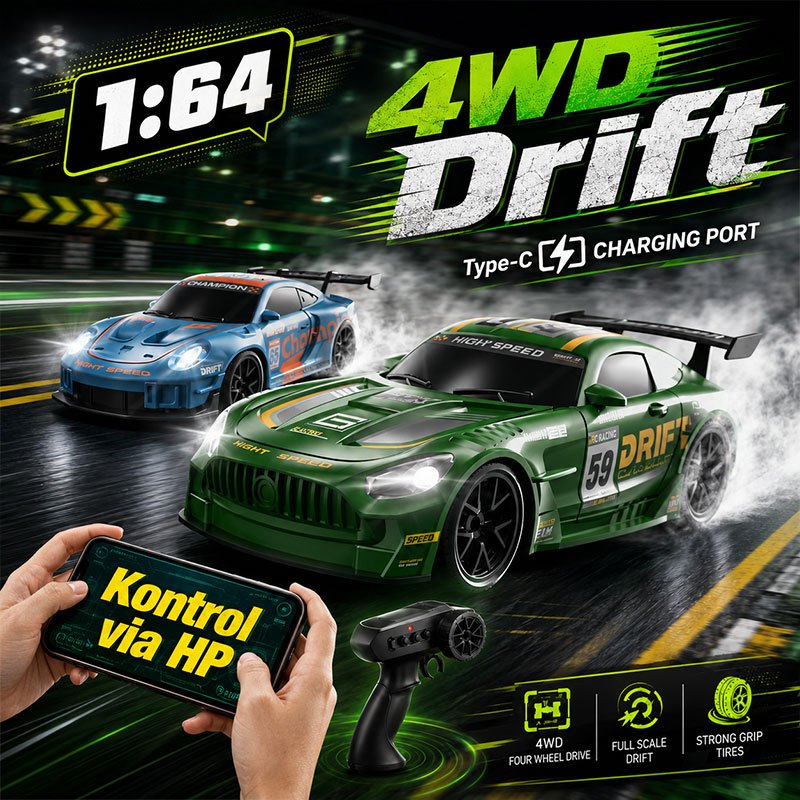 Mainan Mobil Remote Control Desktop Drift Car High Speed Mobil Remote Control 4WD Drift 1:64 Kontrol