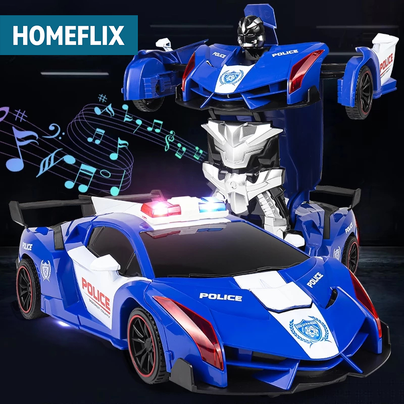 Mobil Polisi Besar Remote Control Ada Suara 2.4GHZ Mobil Bisa Berubah Menjadi Robot RC Mobil Transfo